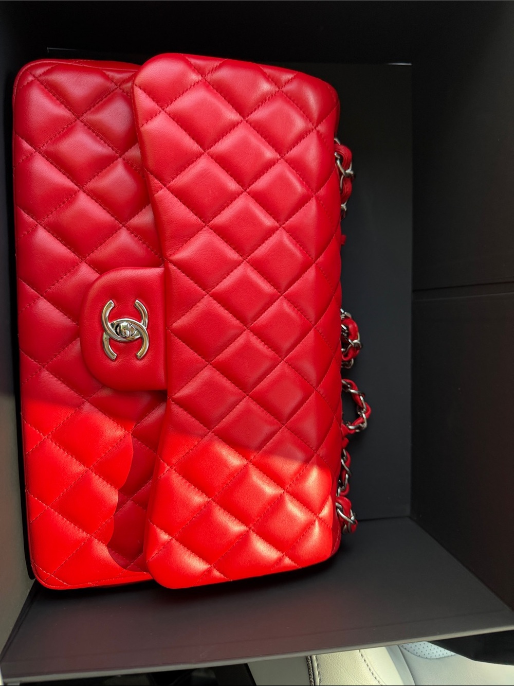 CHANEL Quilted Lambskin Flap Bag in Red